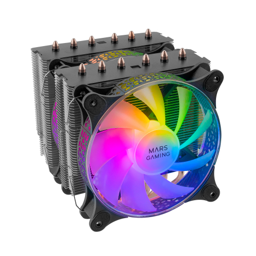 Cooler MARS GAMING MCPU-XT CPU COOLER, DUAL TOWER, 2X 12CM PWM ARGB FAN, 6X HEATPIPE, 300W, BLACK