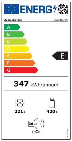 Frigorífico Americano, 641l, Eficiência Energética E, Compressor Smart Inverter™, Door-in-Door™, Dispensador Água e Gelo, LinearCooling™, Multi-Air Flow™, GSJC41EPPE