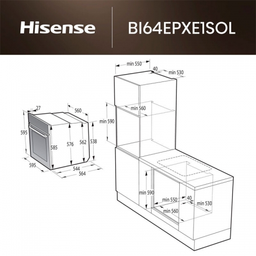 FORNO MULTIFUNÇÕES ENCASTRE HISENSE BI64EPXE1SOL PIROLITICO CLASSE A+