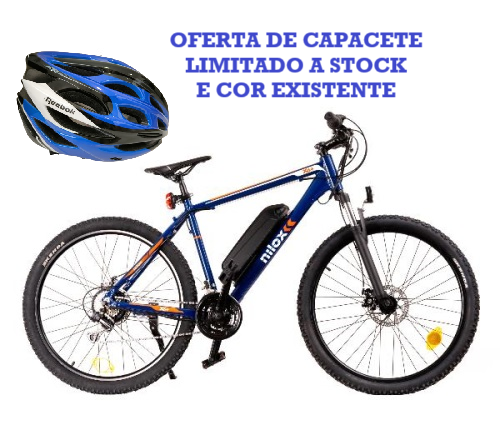 Bicicleta Elétrica Nilox 36V X6 PLUS Roda 27,5" Ecrã LCD Suspensão Dianteira Caixa SHIMANO de 21 Velocidades Potência Máxima 250W 30NXEB275VFM1V3 Oferta Capacete