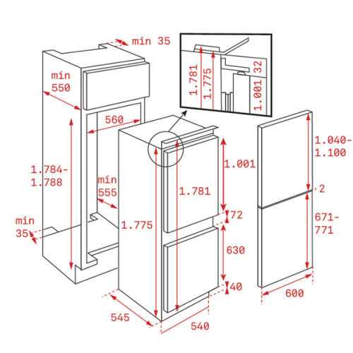 Frigorifico Combinado Encastre TEKA RBF73340FIEU 177.5x54.0x54.5 cm Classe E