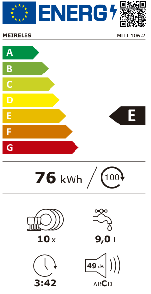 Máquina Lavar Loiça Encastre Meireles MLLI106 10 Conjuntos 45CM Classe E -  MEIRELES - Lavar Loiça - 45Cm 